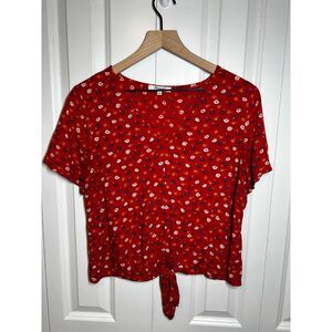 Madewell Novel Tie-Front Top in Prairie Posies Floral Size Small Red